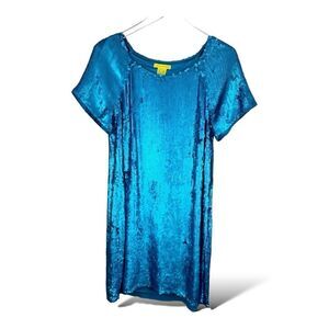 Catherine Malandrino Marine Blue Sequin Short Sleeve Cocktail Shift Dress Sz 12‎